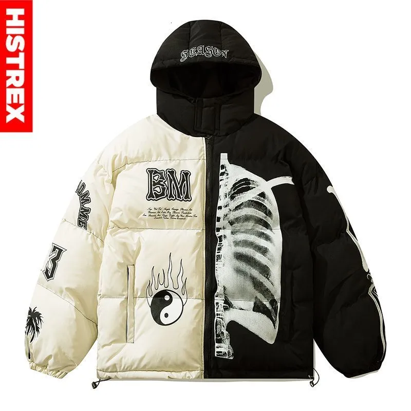 Мужские вниз по парке Histrex Winter Jackets Hoody Men Hip Hop Tai Chi Skeleton Cotton Jutk Hoodies Loak Tape Coats Man Parka 221124