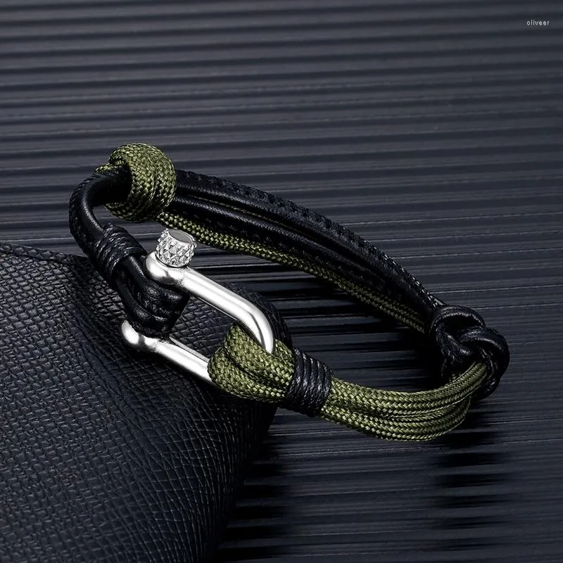 Charm Bransoletki MKENDN Wysokiej Jakości Szekla Mężczyźni Kobiety Skórzane Nautical Survival Bransoletka Paracord Campaing Sport Haki Biżuteria