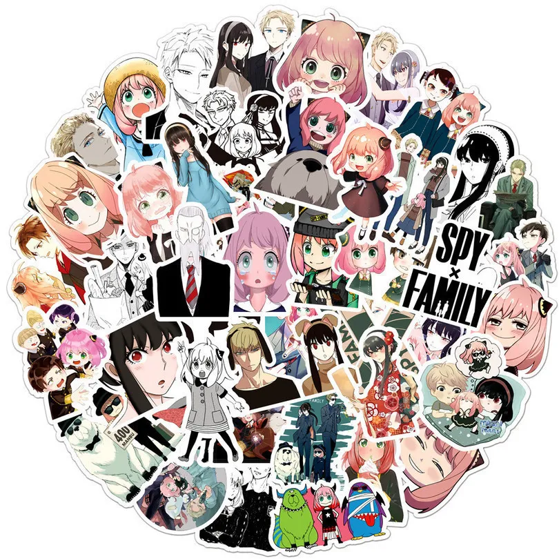 Adesivi giocattolo per bambini 1050Pcs Japan Spy Family Anime Valigia Skateboard Laptop Lage Phone Cartoon Cute Decal Gift 221125