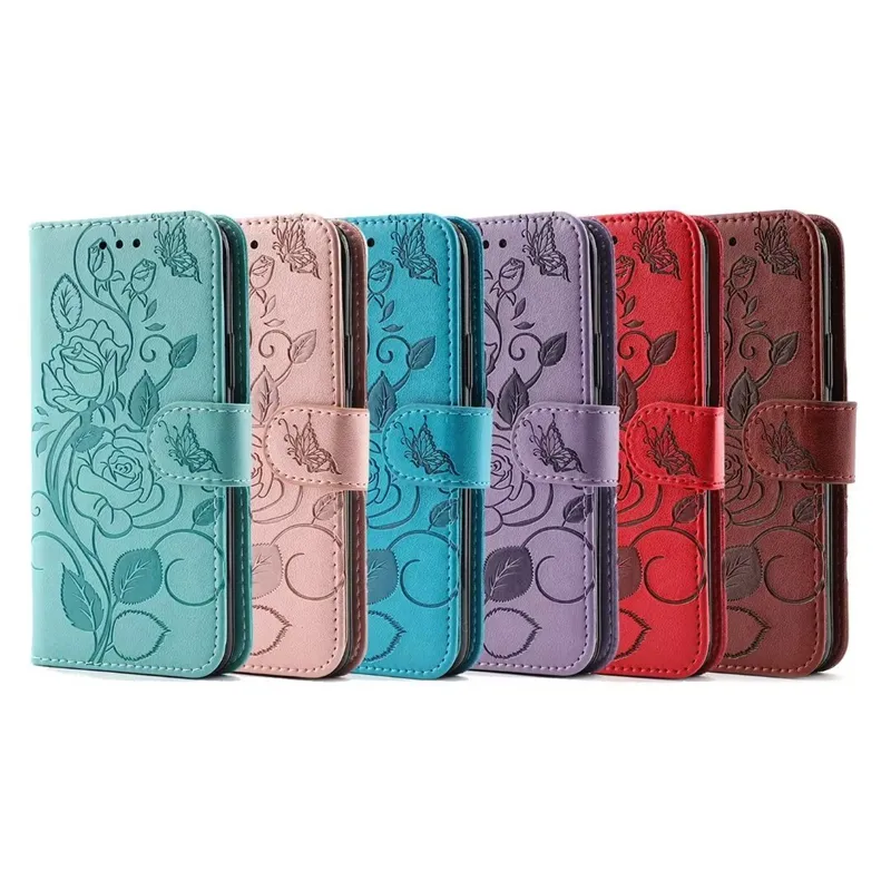 Empreinte Rose Fleur Étuis Portefeuille En Cuir Pour Iphone 14 Pro Max Plus 13 Mini 12 11 X XR XS 8 7 Cadre Photo Mode Floral Fente Pour Carte D'identité De Crédit Pochette De Téléphone Stand Titulaire Bourse