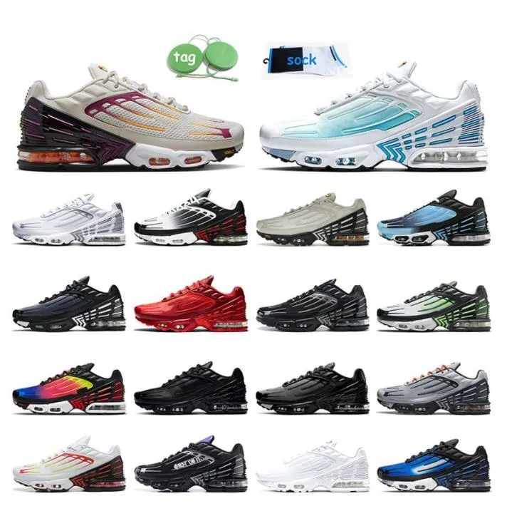 TN Plus 3 Mujeres Hombres Zapatos para correr Tuned III Gris Blanco OG Negro Hueso claro Láser Azul Verde Aqua Arco iris Rojo tns Entrenadores Tn3 Corredores Zapatillas deportivas 36-46