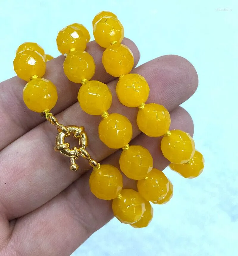 Цепи 10 мм натуральный граня-грань-желтый круглый круглый драгоценный камень ожерелье 18-36 ''