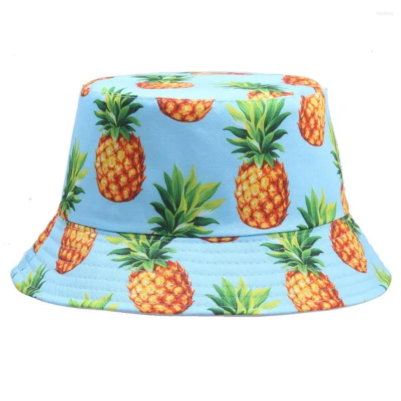 Basker grossist sommar hink hatt kvinnor m￤n m￶ssa unisex vikbar fedora ananas tryck panama casual strand solskyddsmedel fiskare