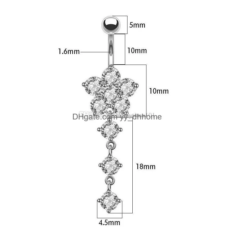 Göbek çan düğmesi halkaları kristal çiçek sarkan göbek düğmesi halkalar halka barbell seksi plaj cerrahi çelik piercing göbek damlası teslimat je dhycx