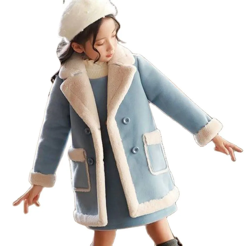 Płaszcz zimowej wełnianej kurtki dla dziewczynki plus aksamitne zagęszczenie utrzymuj ciepłą modę Patchwork Casual Parkas Childrens Odzież 221125