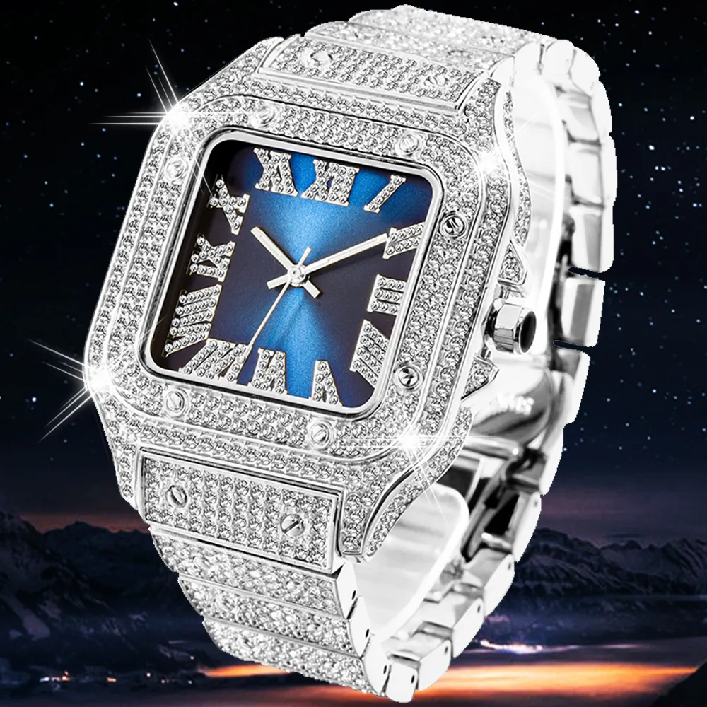 ساعات المعصم Full Bling Iced Out Watch للرجال الهيب هوب مغني الراب كوارتز ساعات رجالي ساعة اليد كلاسيك مربع حالة الماس Reloj Hombre دروبشيب 221128