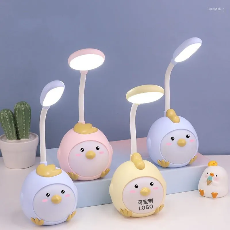 Lampade da tavolo Lampada da notte a LED ricaricabile tramite USB Cute Chick Cartoon Desk Protezione degli occhi Lettura a risparmio energetico