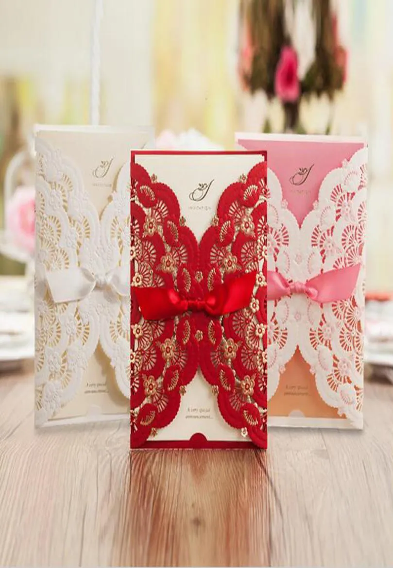 Yeni Stil Çiçek Düğün Davetiyesi Evlilik Pembe Dikdörtgen Bowknot Partisi Dekorasyonları Özel Made1180519