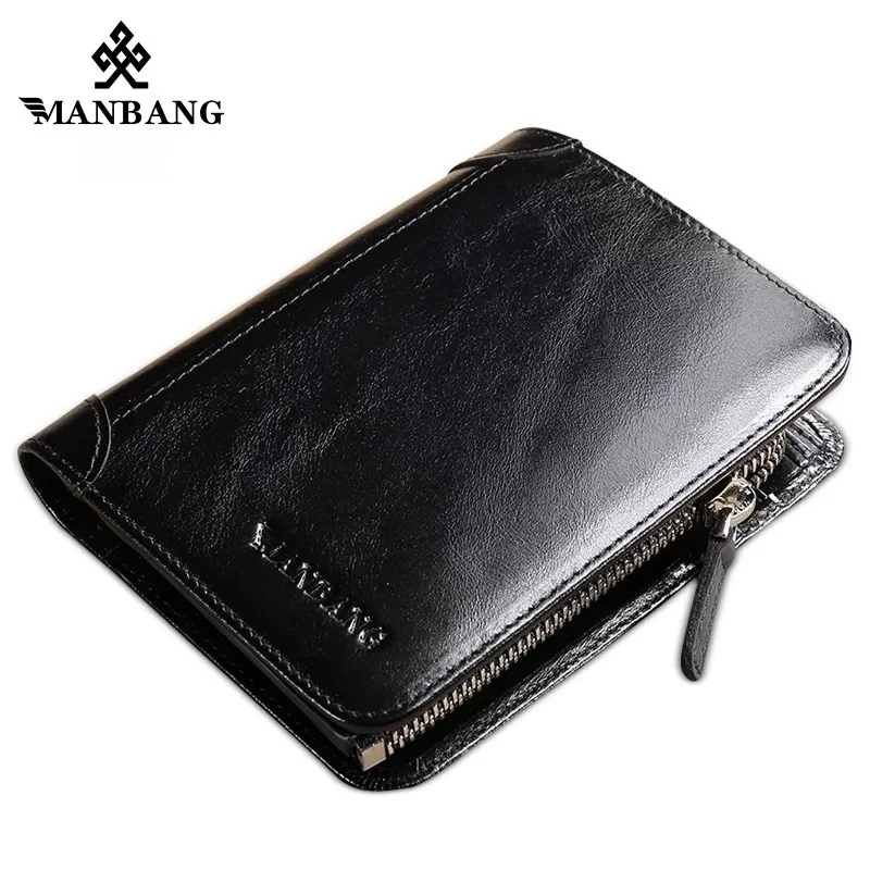 Portefeuille Homme En Cuir Véritable – Marron, Avec Poche Zippée, Neuf
