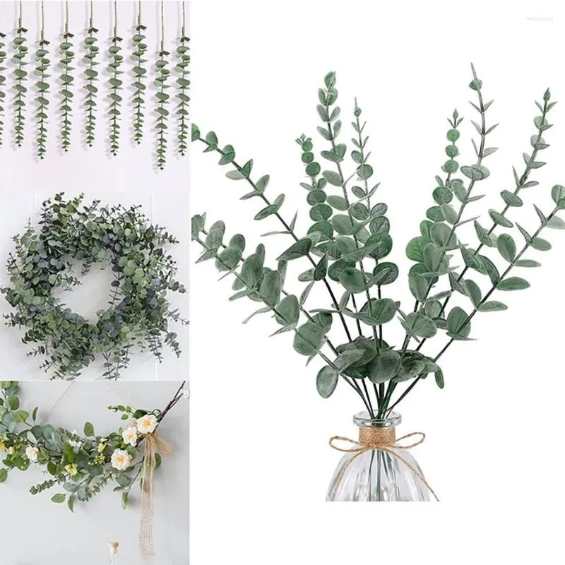 Fleurs décoratives 20pcs plante artificielle feuilles d'eucalyptus faux plastique plantes vertes pour mariage fleur mur décoration de la maison accessoires de photographie