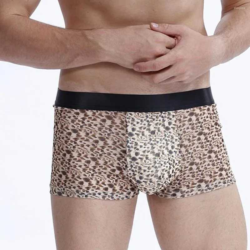 Caleçon homme Boxer slips Sexy mi-taille sous-vêtements hommes U convexe poche Shorts imprimé léopard culotte boxeurs pour homme A50