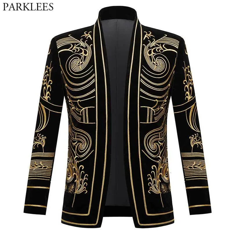 Mens Suits Blazers Baroque Gold Floral Embroidery Blazer Jacket