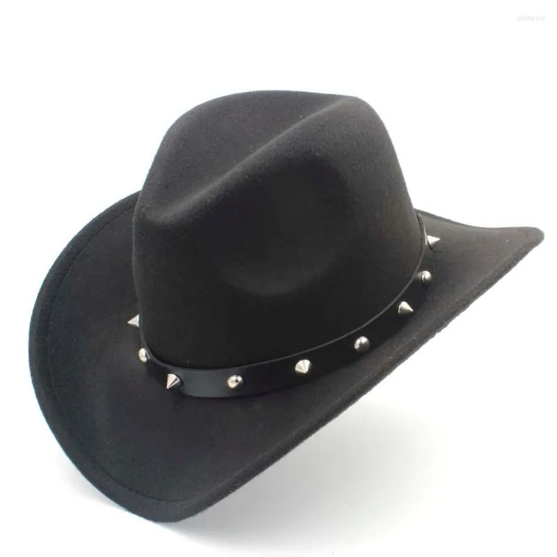 Basker kvinnors ull filt västra cowboyhatt med roll-up bred grim gentleman lady jazz cowgirl punk rivet bälte sombrero caps c18