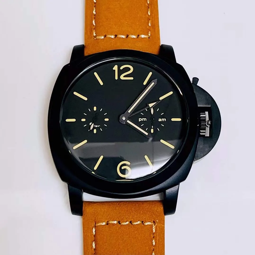Neue klassische Multifunktions-Armbanduhr mit großem Zifferblatt, automatische Sport-Mechanische Uhr, Kaffeeleder, Nummer 6, Herrenuhr, 45 mm