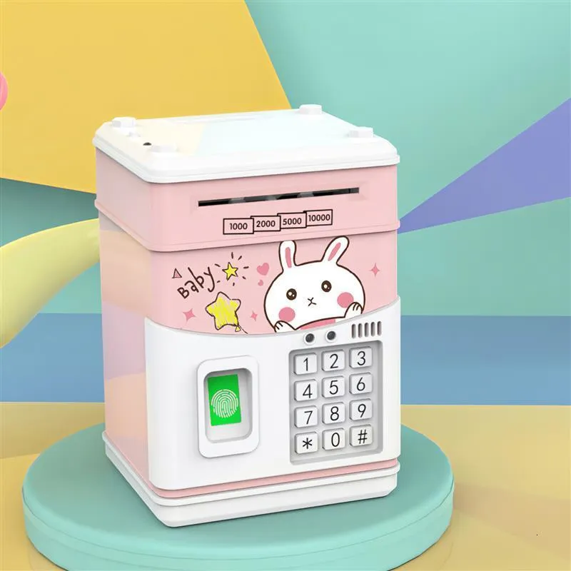 Storage Boxes Bins Electronic Piggy Bank With CodeVoice RecognitionFingerprint Lock ABS Pink Safe ATM Money Deposit Box For Kid Toy Birthday Gift 221128