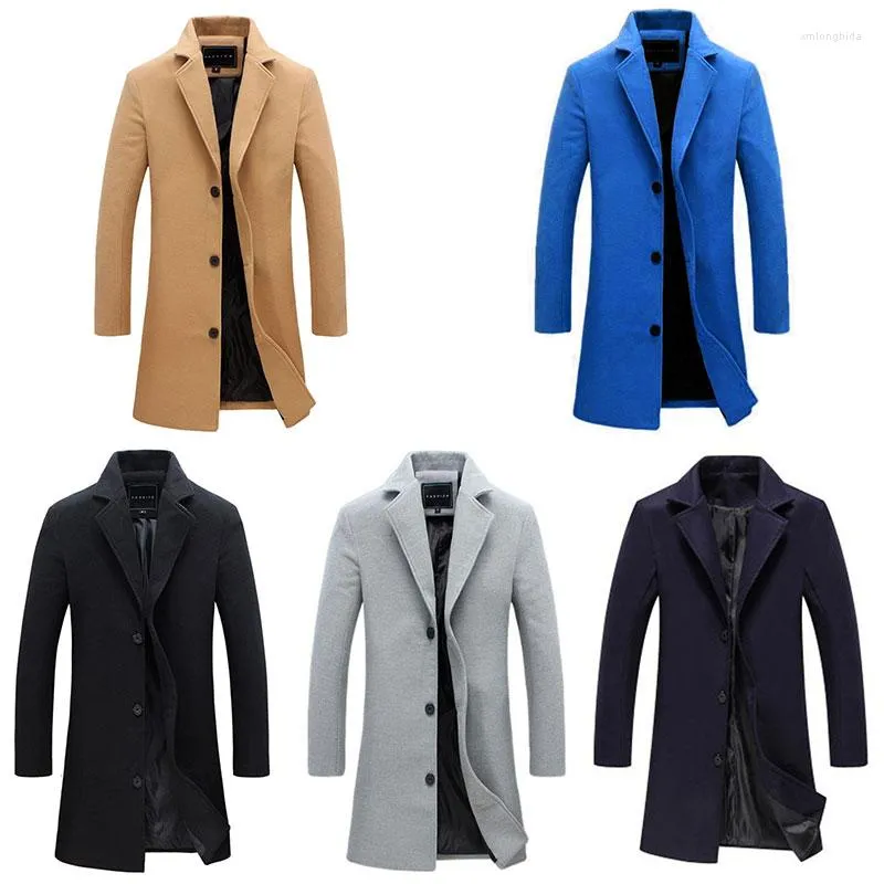Men's Trench Coats Winter Stylish Formal Overcoat Jacket For Men Solid Color Long Sleeve Outerwear Button Up Fashion Male