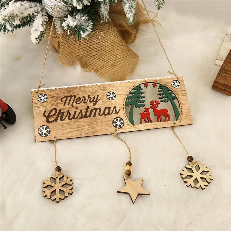 Christmas Decorations Year 2022 Wood Pendant Wooden Painted Xmas Tree Drop Ornaments For Home DIY Navidad Kids Gifts