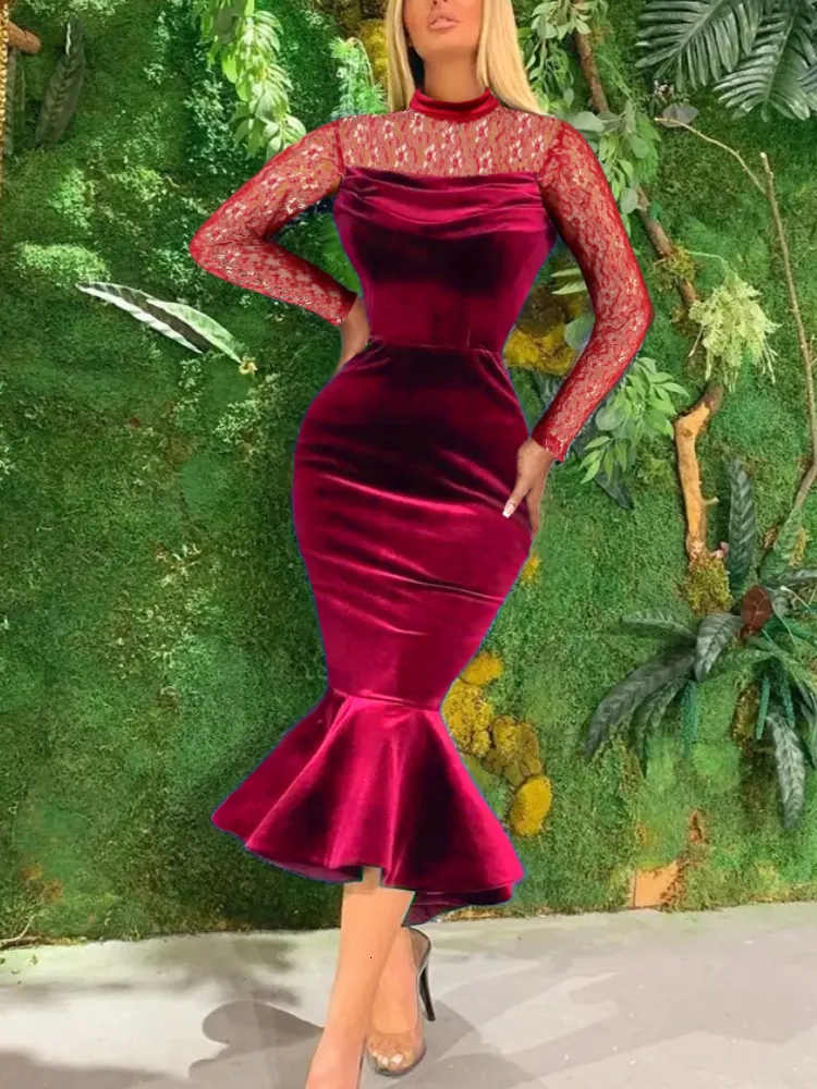 Burgundy Velvet Bodycon Dress: Elegant Lace, Mermaid Hem - Shop Now!  Perfect Christmas Party Evening Dresses from Dhgate Urban Sexy Dresses -  price 75.36