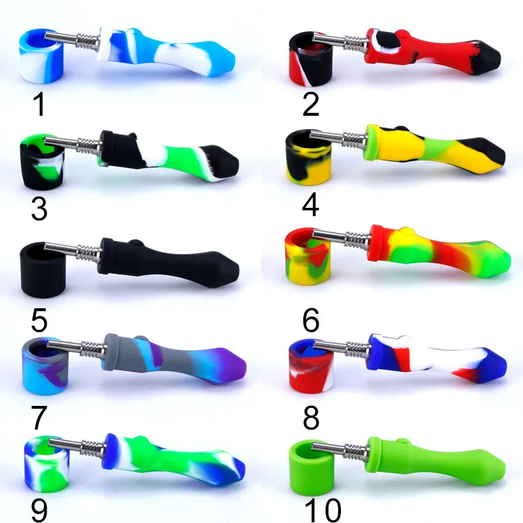 Pocket Design Silicone Smoking Hand Pipes 10mm Titanium Nails Tobacco Accessories Nectar Wax Collector Dabs Portable