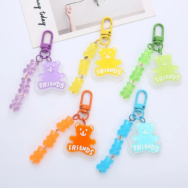 5 kleuren mode kleurrijke ketting beer sleutelhanger vrouwen meisje gummibeer handtas sleutelhanger leuke hanger charmes sleutelhangers geschenken