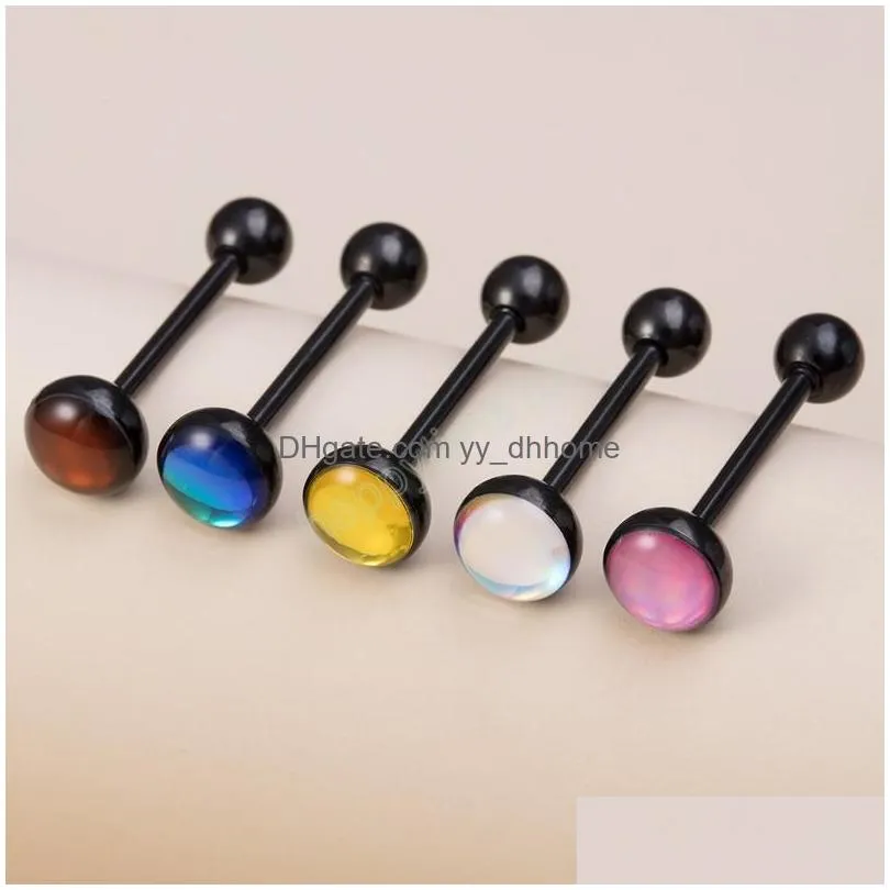 Tongue Rings Colorf Tongue Piercing Barbell Stud Ring Bar Surgical Steel Punk Women Body Jewelry Reflective Discoloration Drop Delive Dhokq