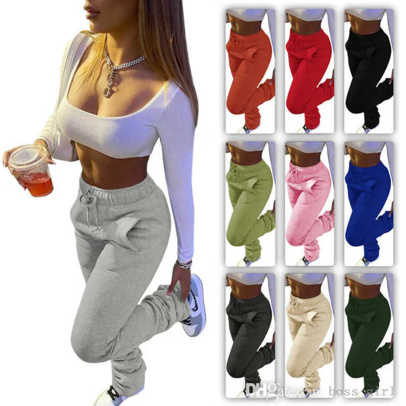 Women Pants Stacked Sweatpants Designer Sports Casual Drawstring Trousers Stack With Pockets Ladies Fashion Leggings Capris Plus Size S-XXXL