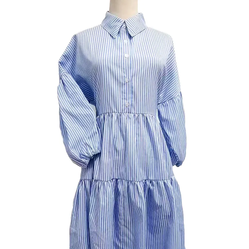 Dresses Casual and versatile women's long blue striped dress fabric is close to skin and breathable