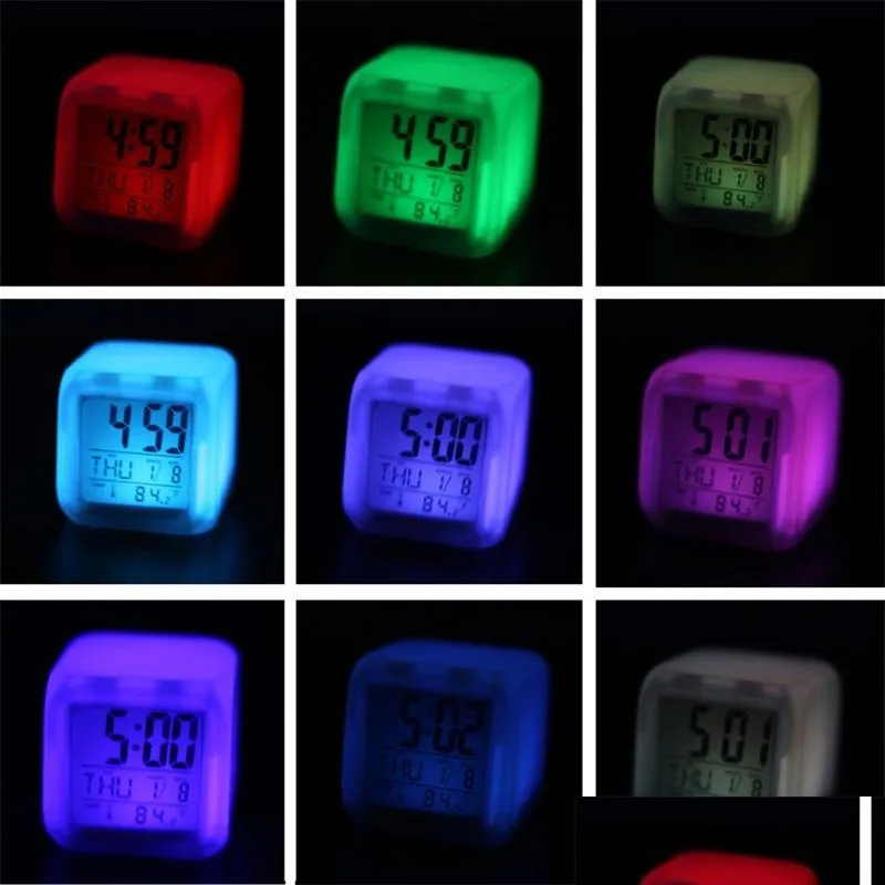 Lighted Digital Desk Clock Colorf Alarm Clock Discoloration Square