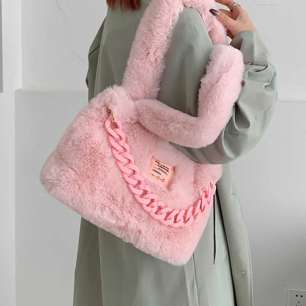 Totes Toptrends puszyste faux fur miękkie torby na ramię dla kobiet zima 2022 Koreańska moda pluszowa kaii duże damskie torebki cukierki y2211
