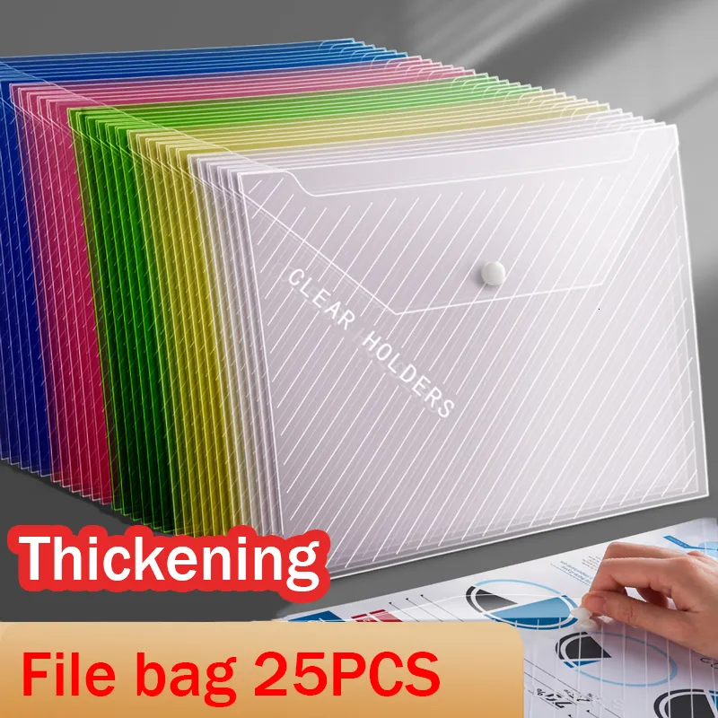 Filing Supplies 25pcs File Bag Transparent Plastic A4 16c Documents Storage Student Organizer Information Pocket Folders Stationery 221128