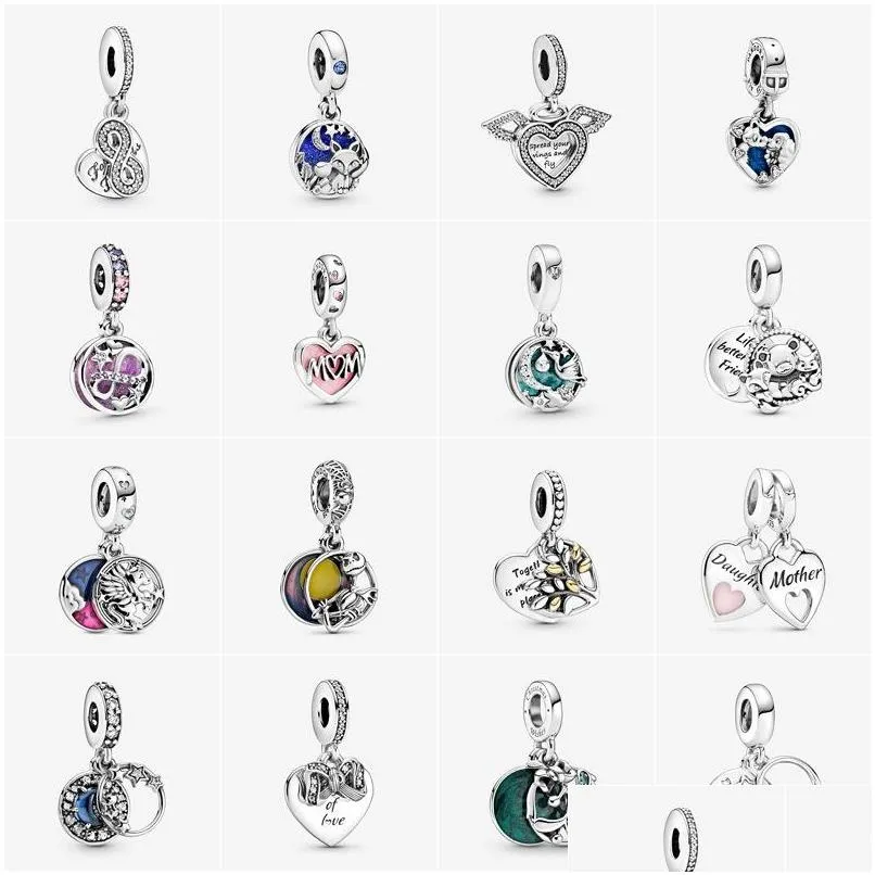 Серебряный браслет Pandora с подвесками в европейском стиле Sier Charms Beads Mother Daughter Frog Angel Wings Bowknot Crystal Enamel Diy Snake Chain Dhzym