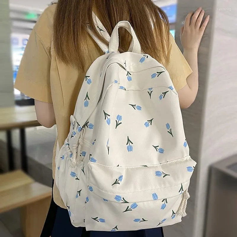 Worki do przechowywania modne dziewczyny moda w kwiatach turystycznych torba na szkoła podróżna Kawaii Waterproof Lady Print Plecak Książka Laptop Książka Kobieta College