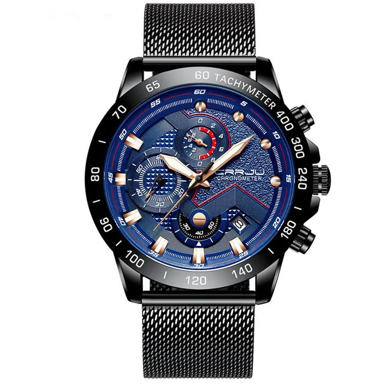 2022 HOT Vendedor CRRJU Men's Sports Watch Moda Multifunção Mish Mesh Strap Business Watch