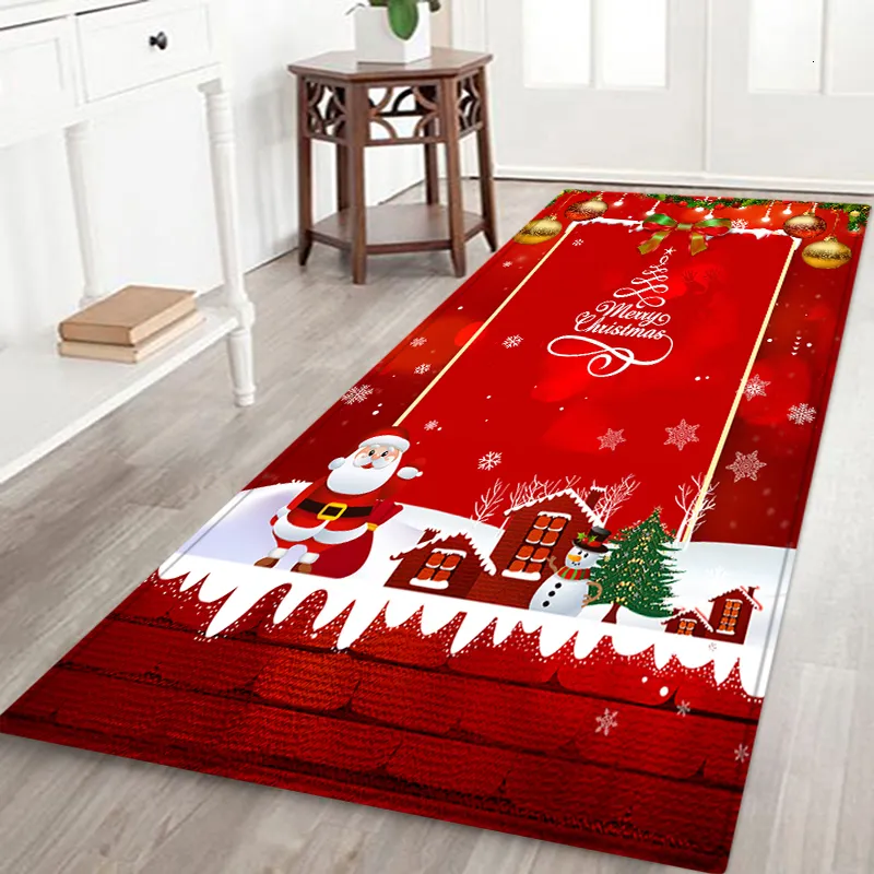 Tapis Joyeux Noël Tapis Père Noël Salon Cuisine Antidérapant Flanelle Tapis de Sol Paillassons Entrée Extérieure Décor À La Maison 221125