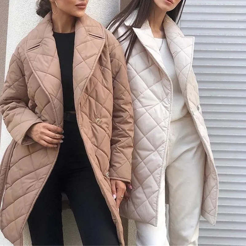 Femmes bas mode Lingge mi-longueur Parkas femme décontracté revers à lacets manteau hiver chaud blanc à manches longues haut dames vêtements