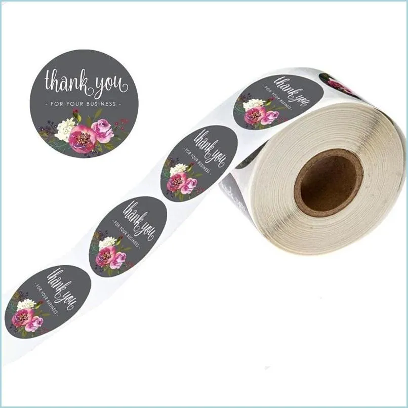 Other Decorative Stickers Flower Pattern Thank You Sticker Circar Floral Design Handmade Gift Stickers Wedding Birthday Decor Label Dhiwu