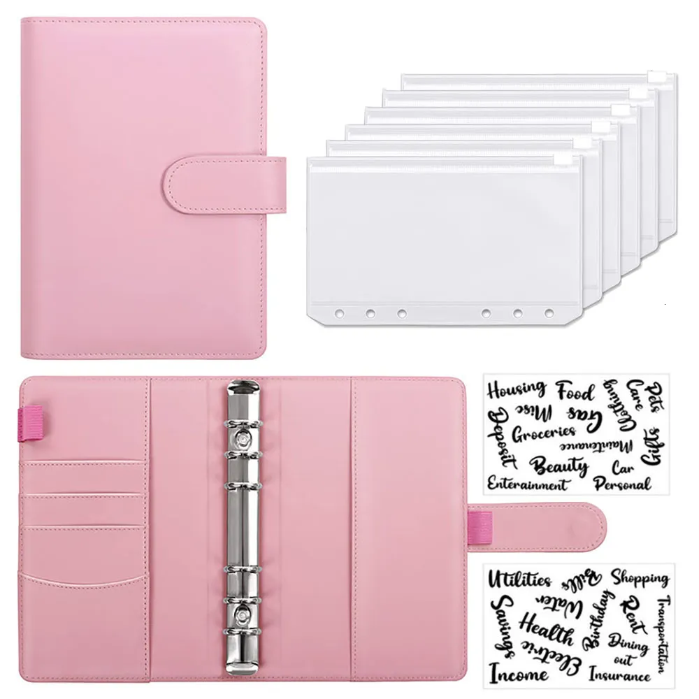 Notepads A6 PU Couather Binder Binder Notebook Sistema de caixa conjunto com bolsos para economia de dinheiro Organizador 221128