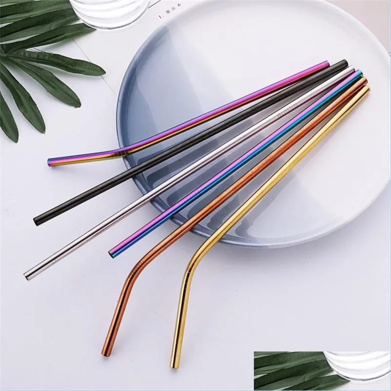 Drinking Straws Reusable Stainless Steel St Set Straight Bent Cleaning Brush 5Pcs Metal Smoothies Drinking Sts Tta776 45 J2 Drop Del Dhzzd