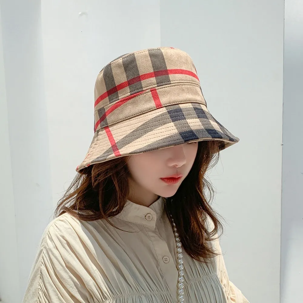 Wide Brim Hats Bucket Female Bob Pot Caps For Women Snowflake Cotton Plaid Pattern Design Autumn And Winter Foldable 7.5cm Sunhats 221125
