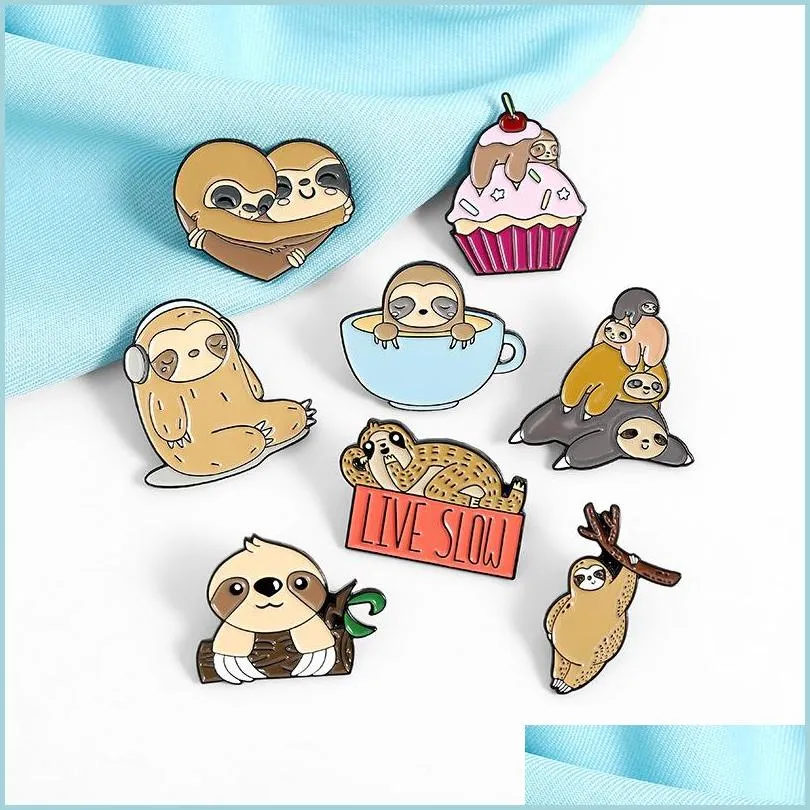 Pins Brooches Funny Enamel Brooches Pins Animal Sloth Cute For Women Christmas Metal Kawaii Badge Demin Shirt Decor Brooch Dhgarden Dhz0C