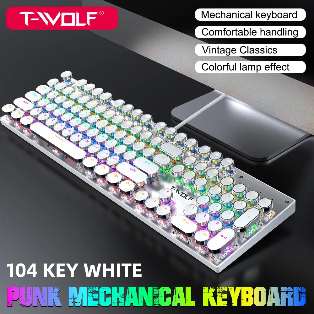 Retro Mechanical Keyboard Typewriter Punk Style 104 Keys Wired Luminous  Esports