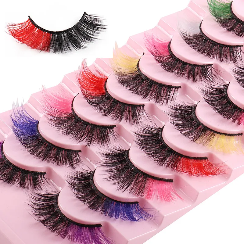 Doux Lumière Épais Coloré Faux Cils Naturel Délicat Fabriqué À La Main Réutilisable Multicouche 3D Faux Cils Bande Complète Belle Cils De Fête