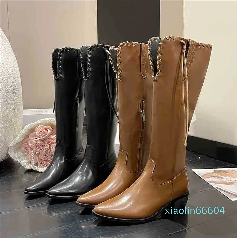 Laarzen kleding schoenen lederen knie hoge vrouwen westerse zip mode dames puntige teen botines de mujer rubber pu