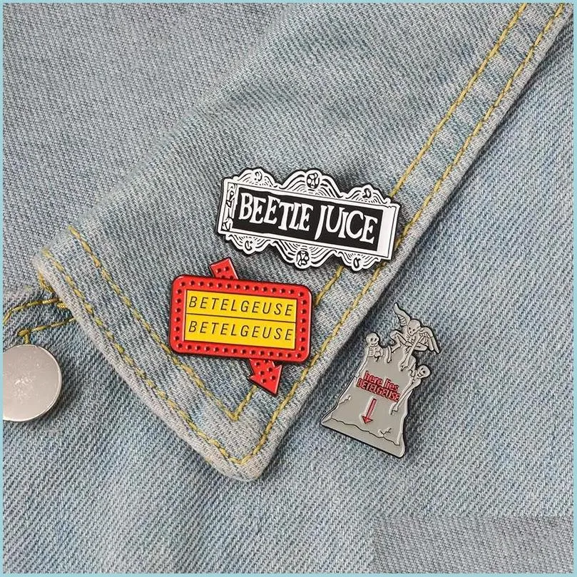 Pins Broches Beetlejuice Esmalte Broches Pin Thriller Comédia Distintivo Lapel Jeans Camisa Saco Broche Gótico Filme Punk Je Dhgarden Dhlic