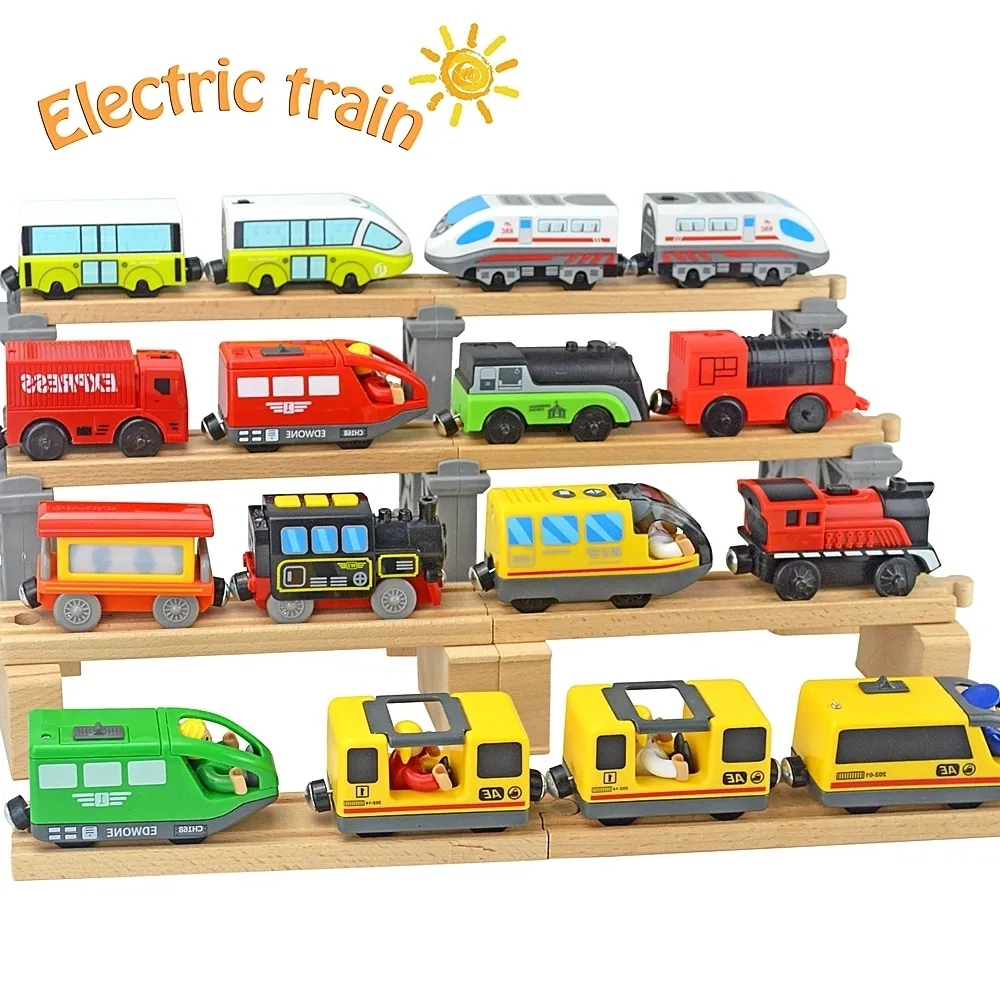 Diecast Model Electric Train Set Locomotive Magnetic Car Slot Fit All Brand Biro Wooden Track Railway For Kids Educational toys 221125