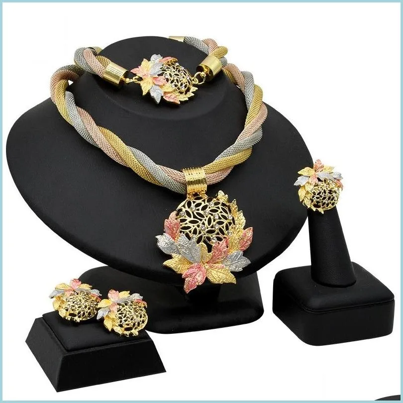 Armband örhängen halsband afrikanska dubai guldfärg lämnar kristallhalsband örhängen ring armband smyckesuppsättningar för kvinnor dhgarder dh2kp