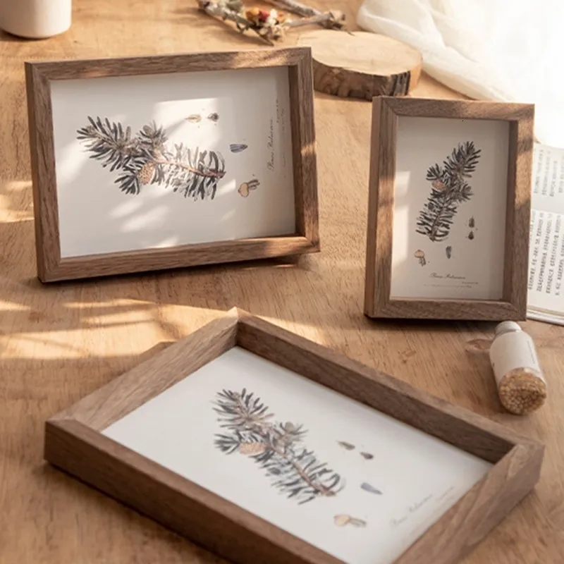 Frames Wooden Po Frame Picture Wall Card Holder Certificate Specimen Shadow Box Dry Flower Desktop Ornament 221128