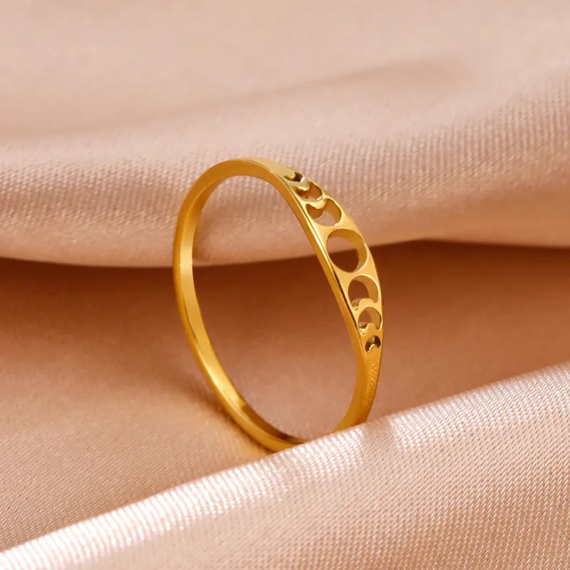 Anel de fase da lua a anel de a￧o inoxid￡vel cor de ouro crescente feminino an￩is de j￳ias presentes do dia dos namorados para amante