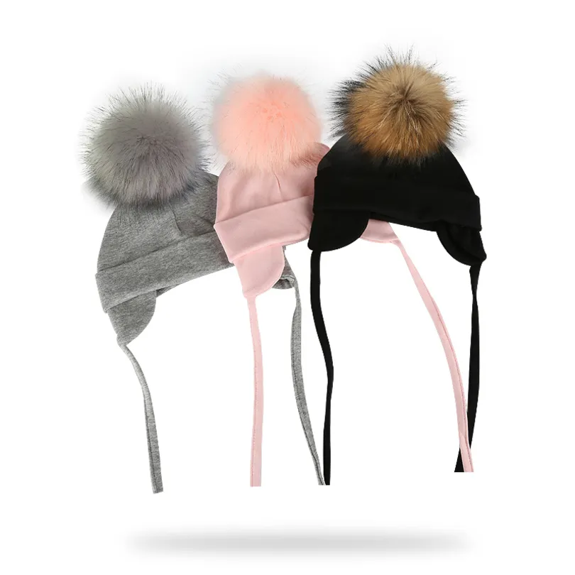 Caps Hats Autumn Winter Boy Girl Faux Fur Pompom Cotton Earmuffs For born Toddler Baby Beaine Kids Children Bonnet 221125