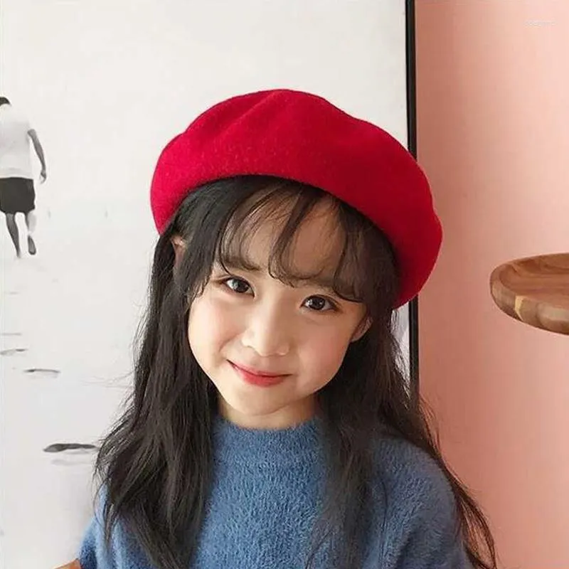 Hoeden Kids Girls Franse baret Hat Artist Solid Warm Beanie Cap Winter herfst 52 cm 2-4 jaar oud